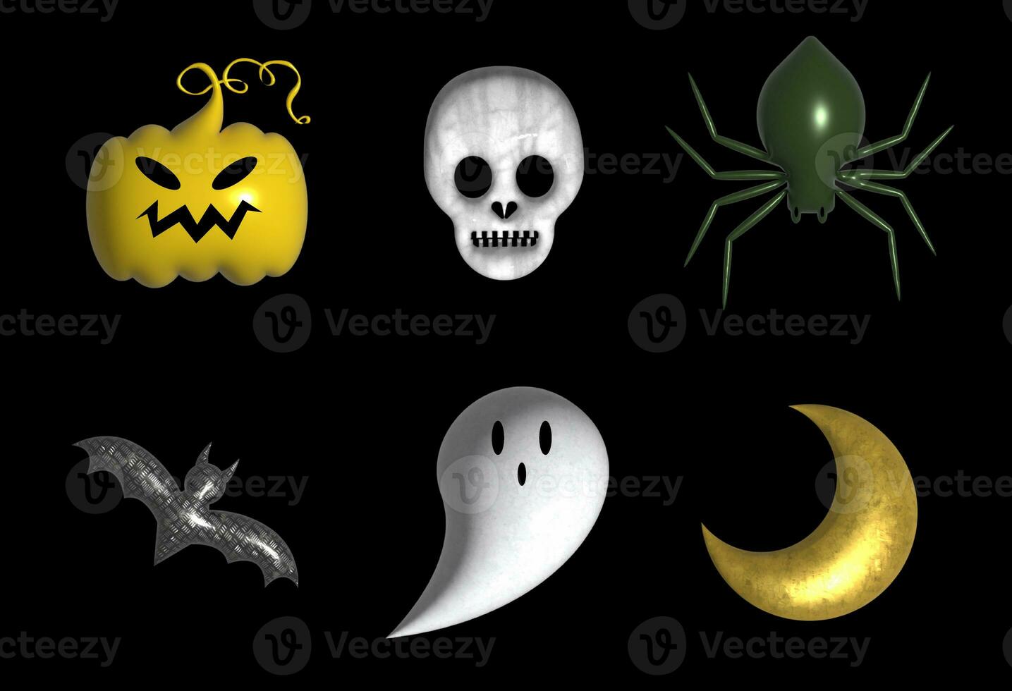 Set of scary Halloween monsters. 3d characters in trendy plastic style. Vector illustration with a skull and pumpkin cast photo