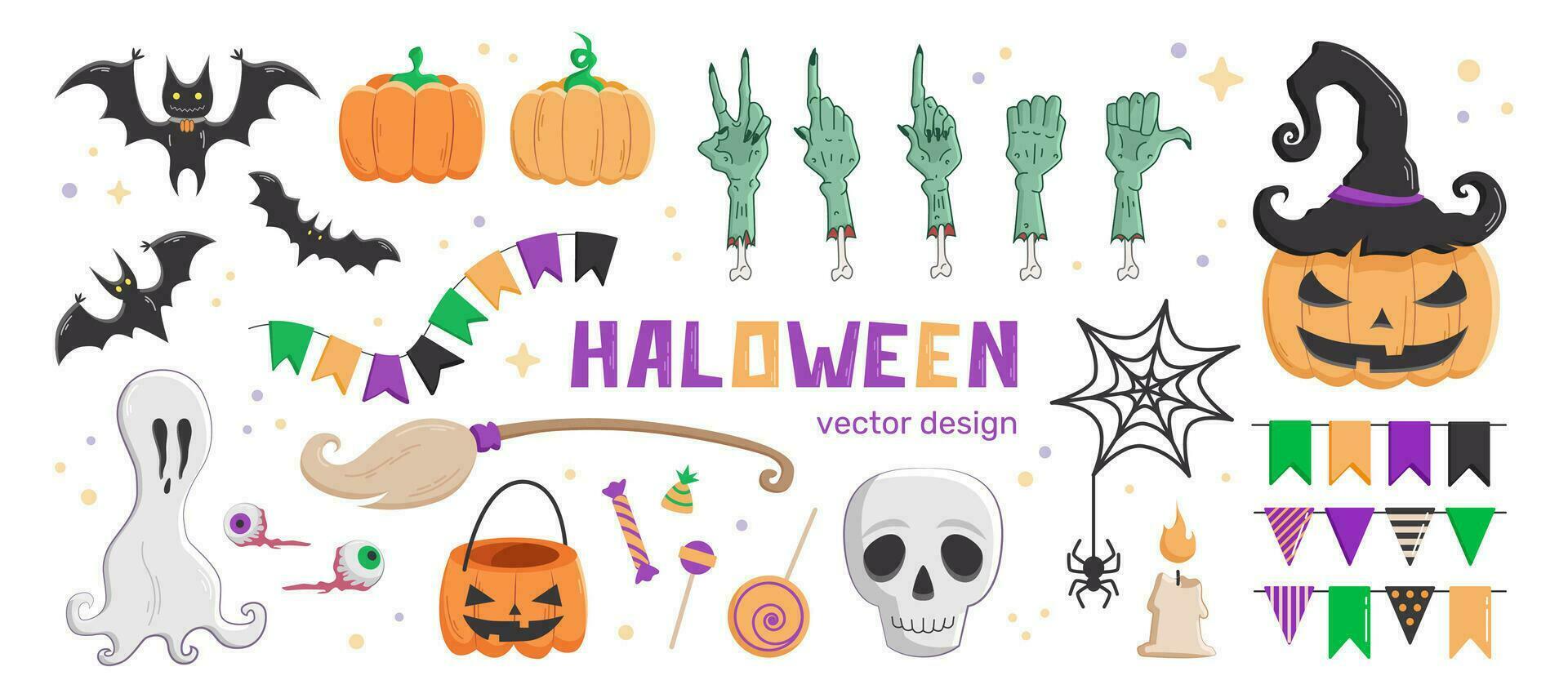 Halloween design elements set, sticker set with Halloween symbols vector