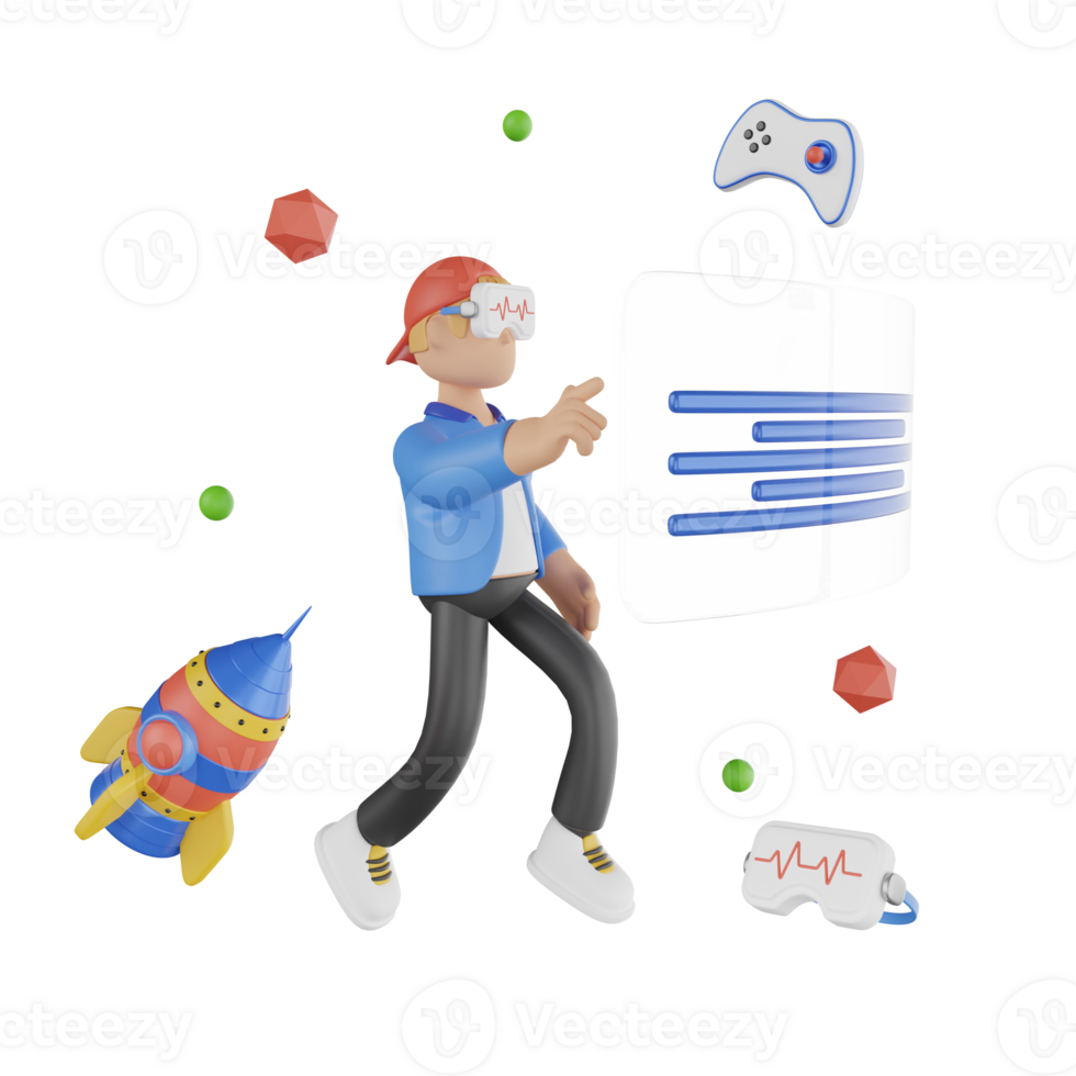 Boy Playing Game Using Metaverse 3D Illustration png