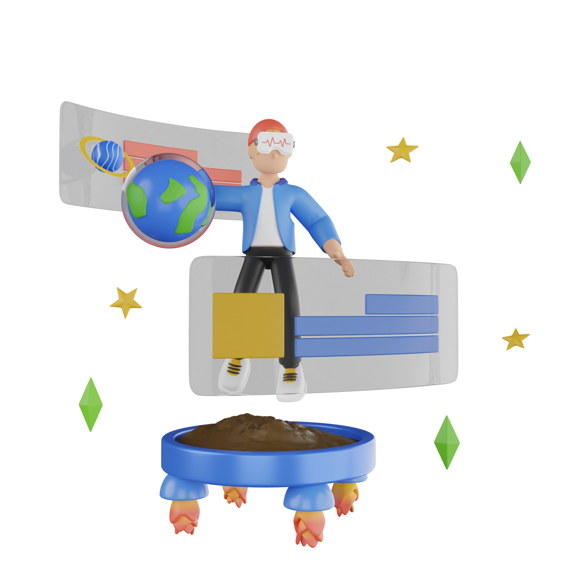 3d cute boy metaverse play stick vr illustration 8845218 PNG