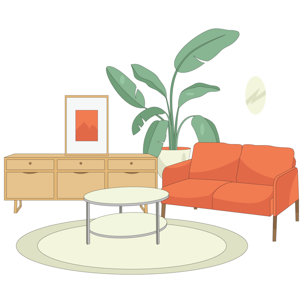 confortable salon intérieur Couleur 2d illustration png