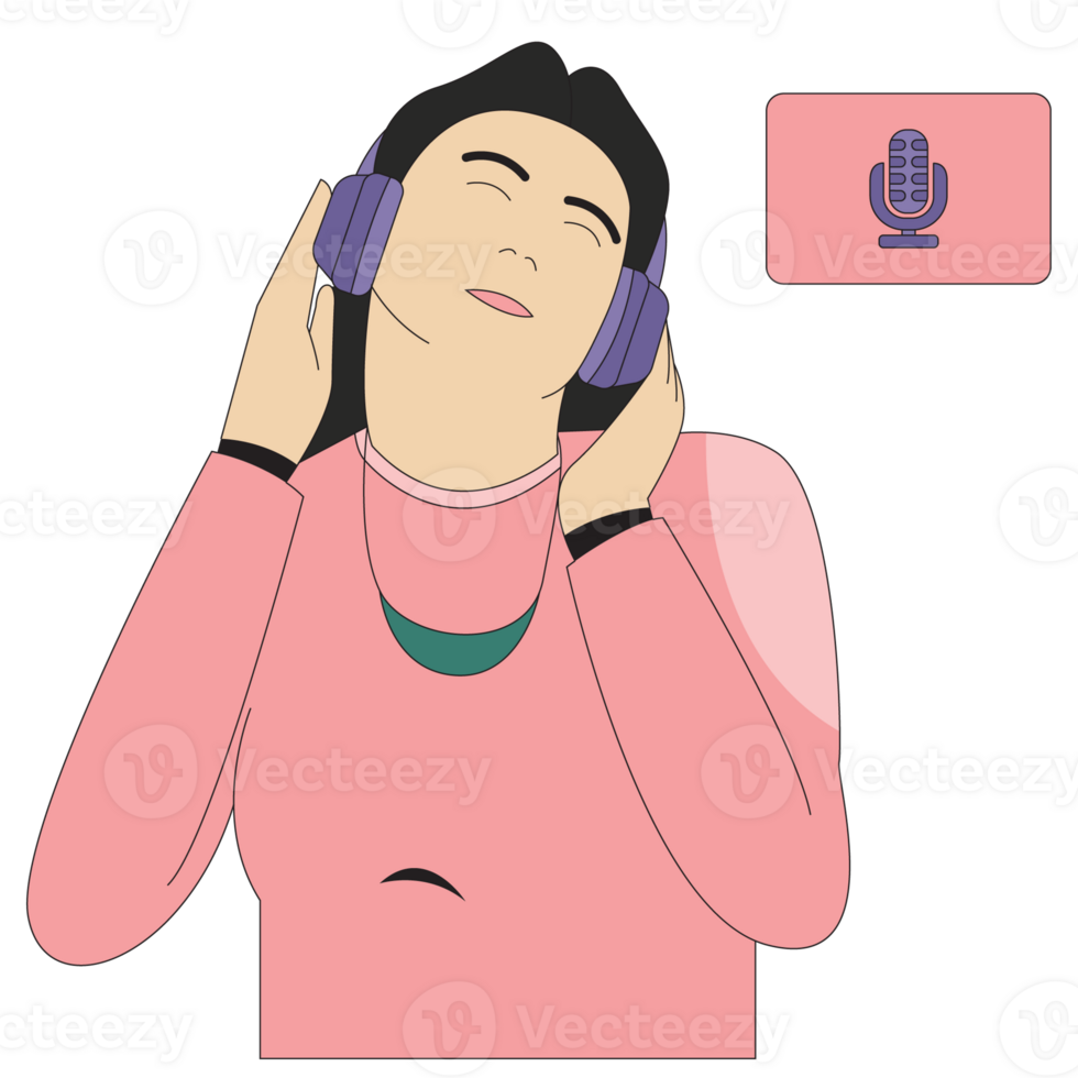 Relaxed Person Listening to Podcast Color 2D Illustration png