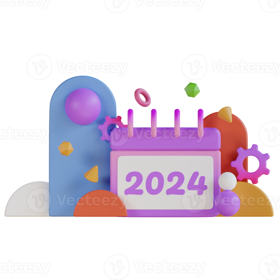 New Years Calendar 2024 3D Illustration png