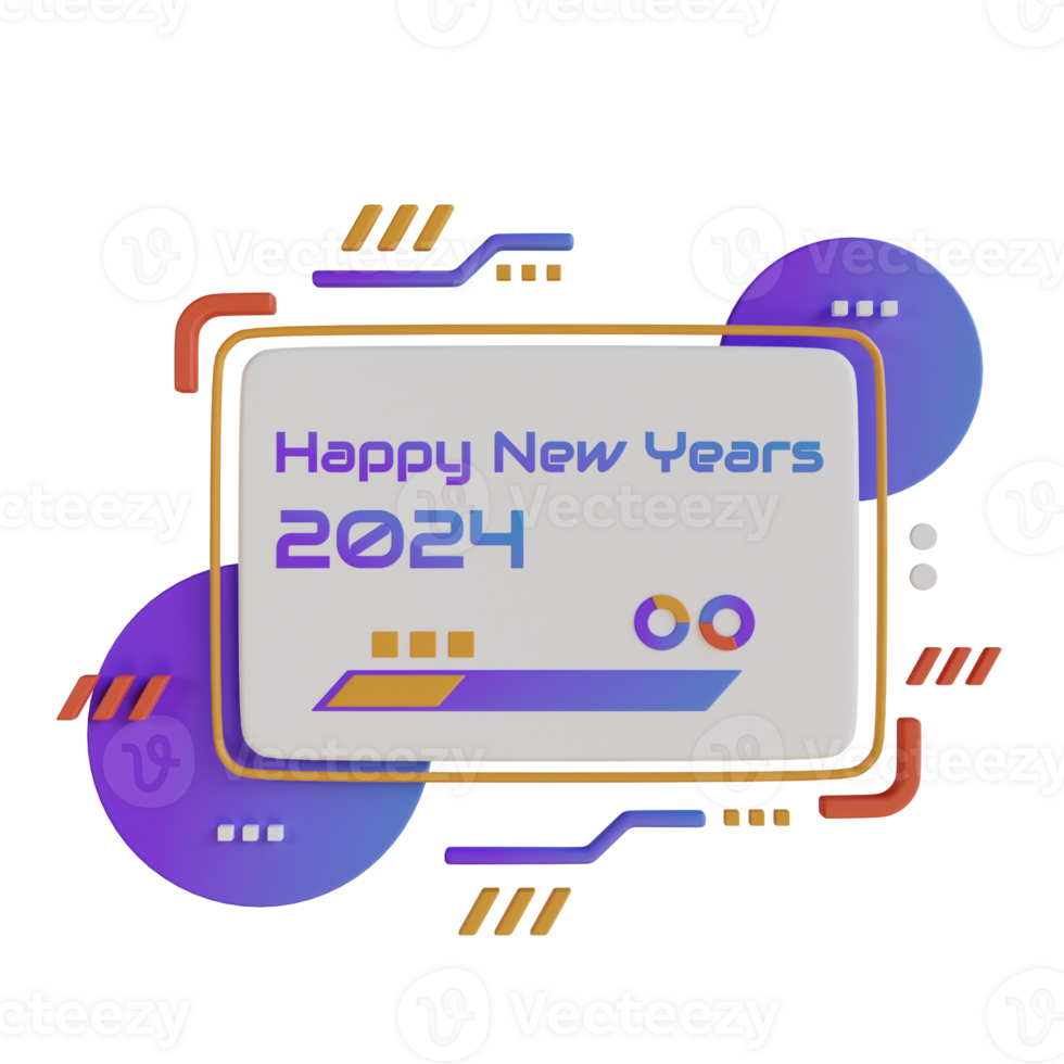 Digital New Years 2024 3D Illustration png