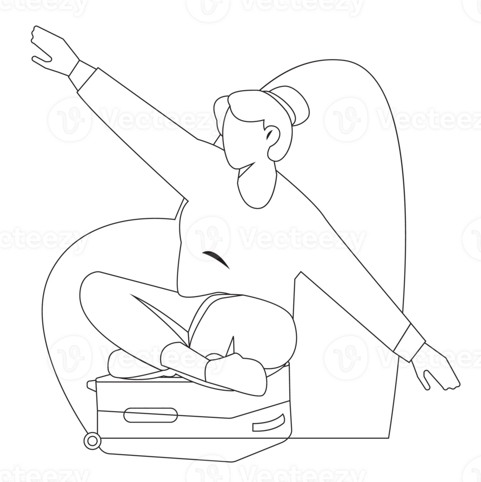 Sitting On a Suitcase Travel Outline 2D Illustration png