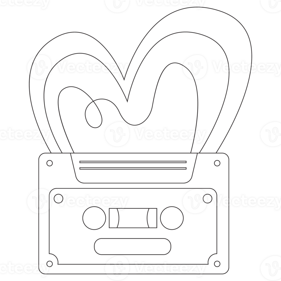 Cassette Valentine Sticker Outline 2D Illustration png