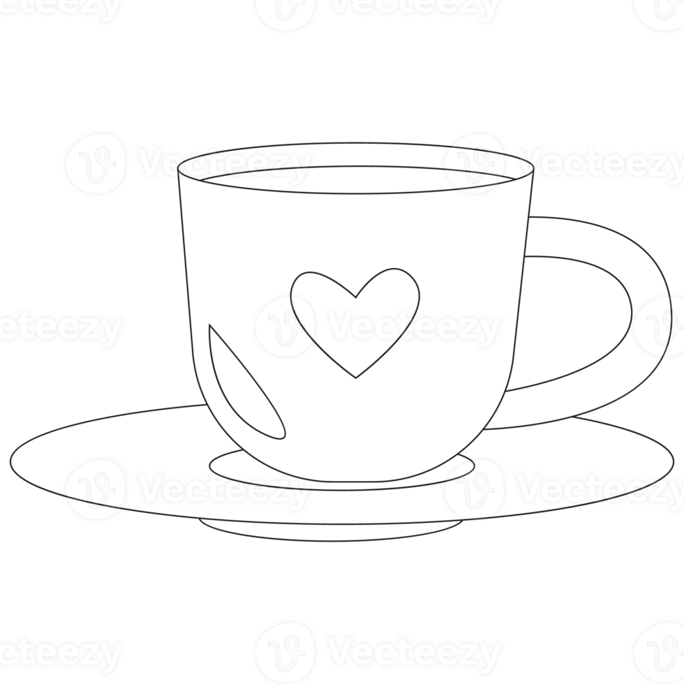 Tea of Love Valentine Sticker Outline 2D Illustration png