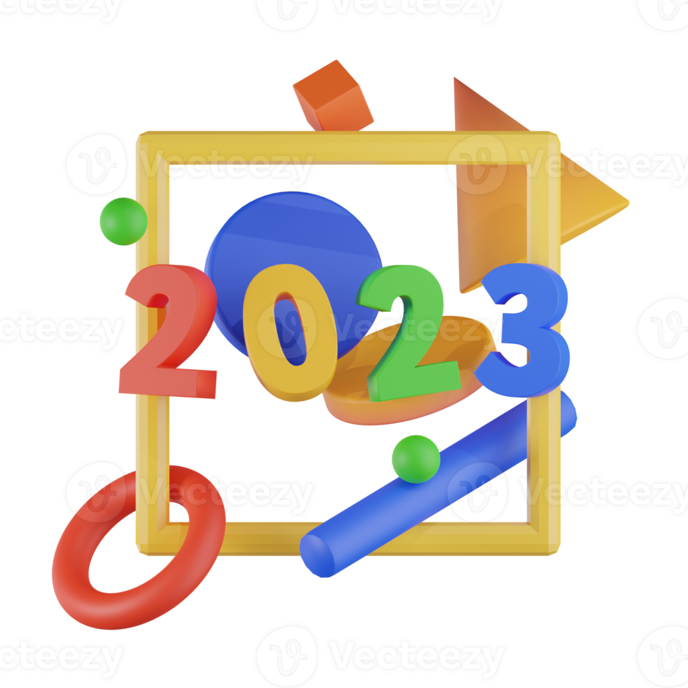 3D Render New Years 2023 Object Illustration png