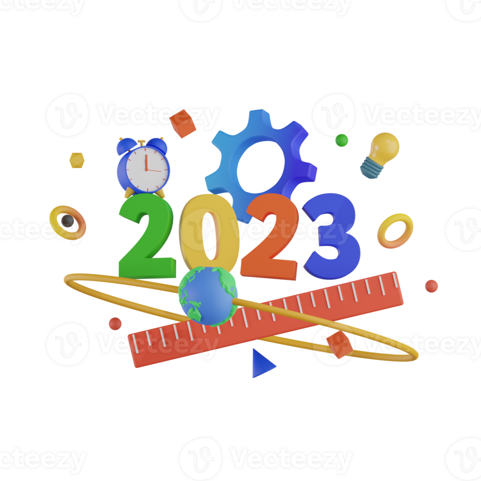 3D Render New Years 2023 Object Illustration png