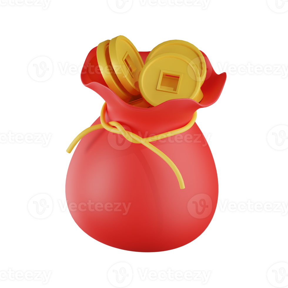 Bucket Coin Chinese New Year 3D Illustrations png