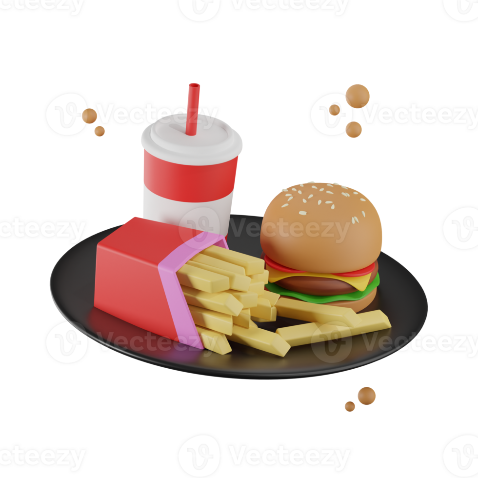 Fast Food Plate  3D Illustrations png