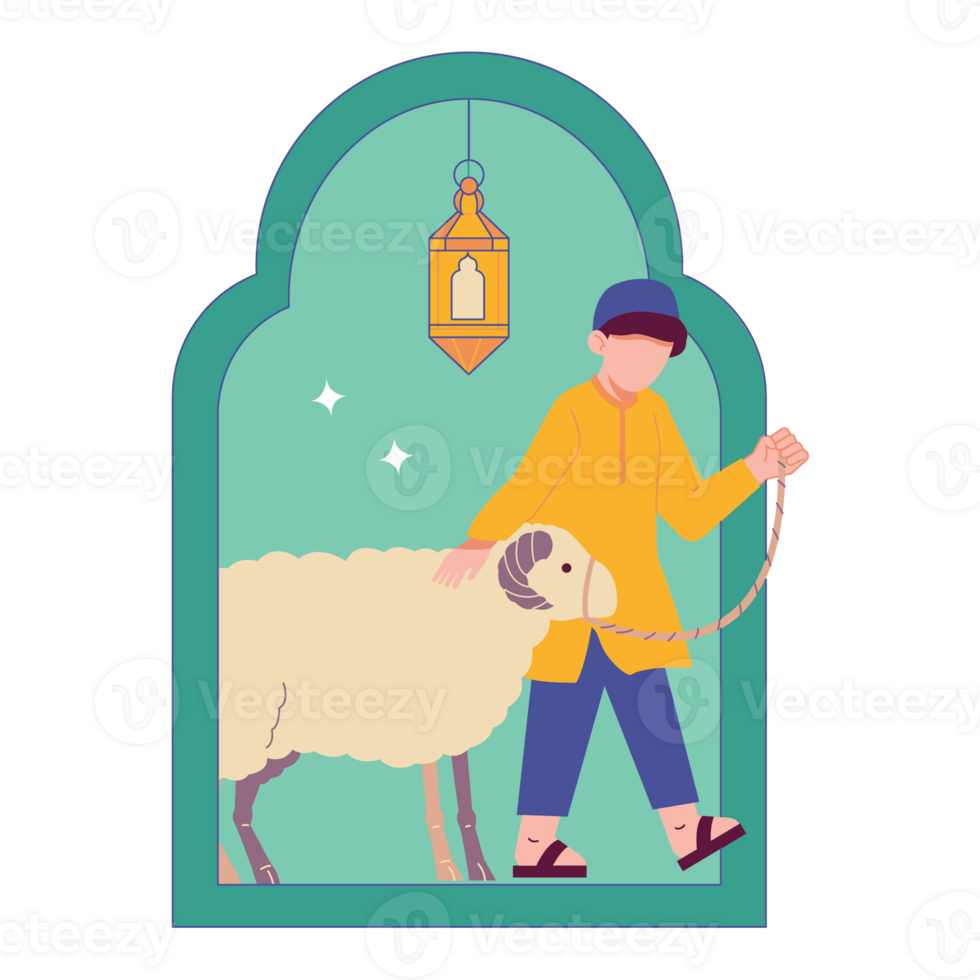 Sacrificial Goat Eid Adha Color 2D Illustrations png