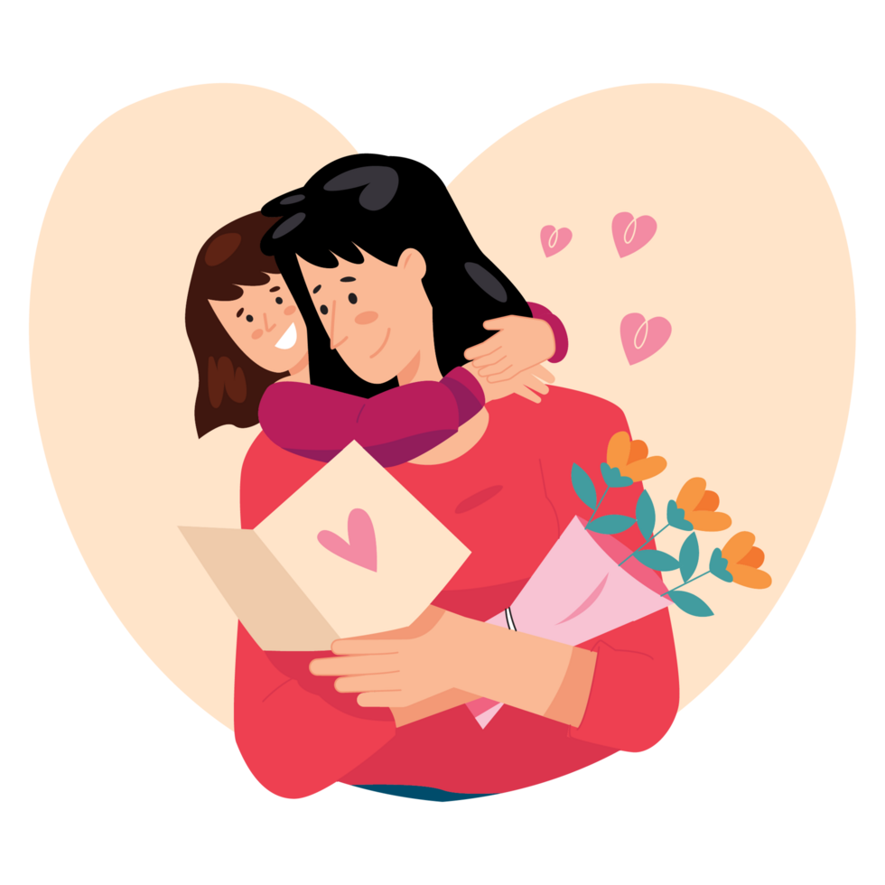 Mother and Child Embracing Mothers Day Color 2D Illustrations png