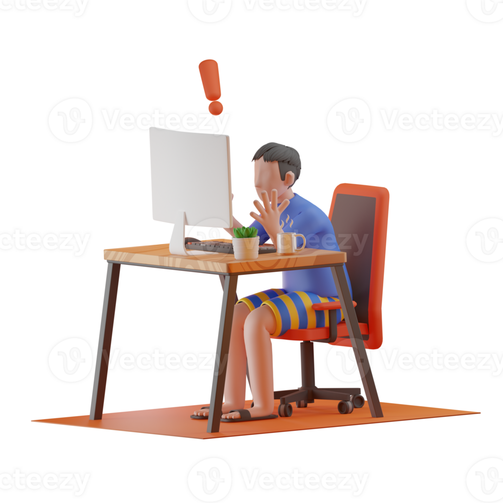 Man Have Trouble With Computer WFH 3D Illustrations png