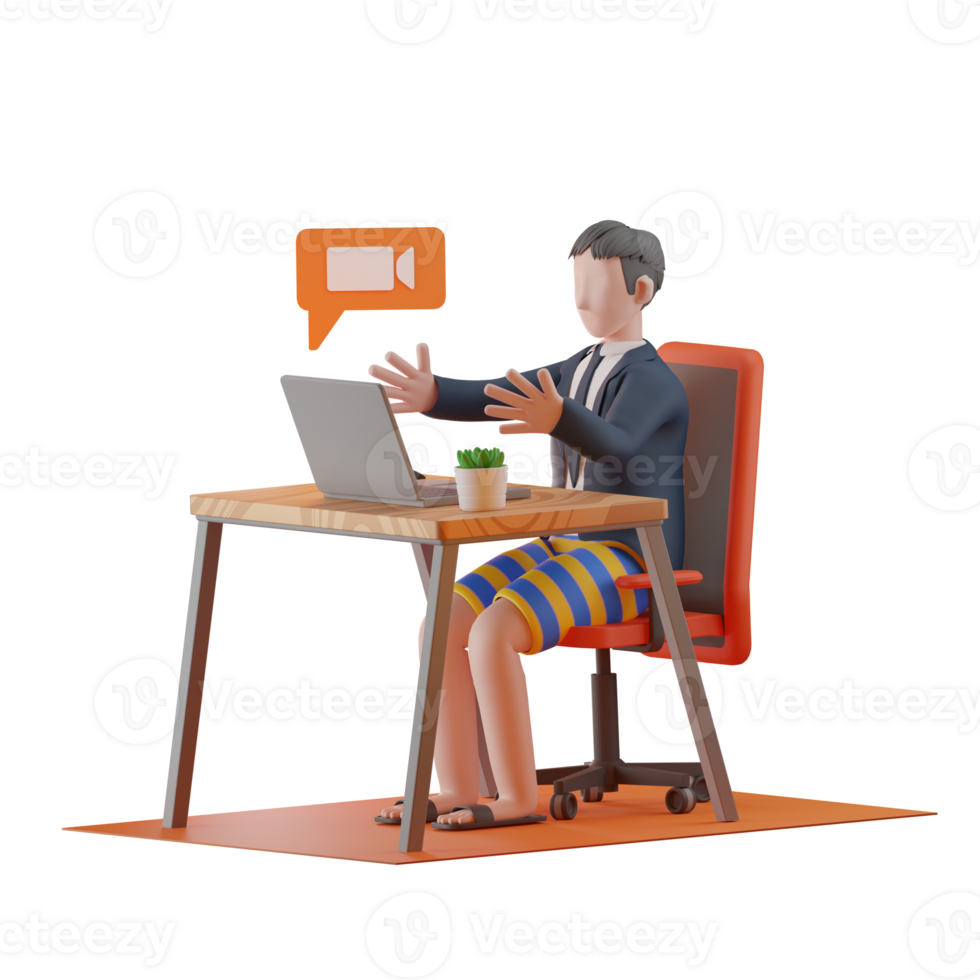 Man Meeting Online WFH 3D Illustrations png