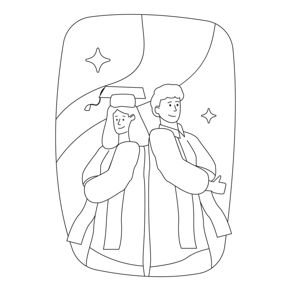 Graduation Pose Outline 2D Illustrations png