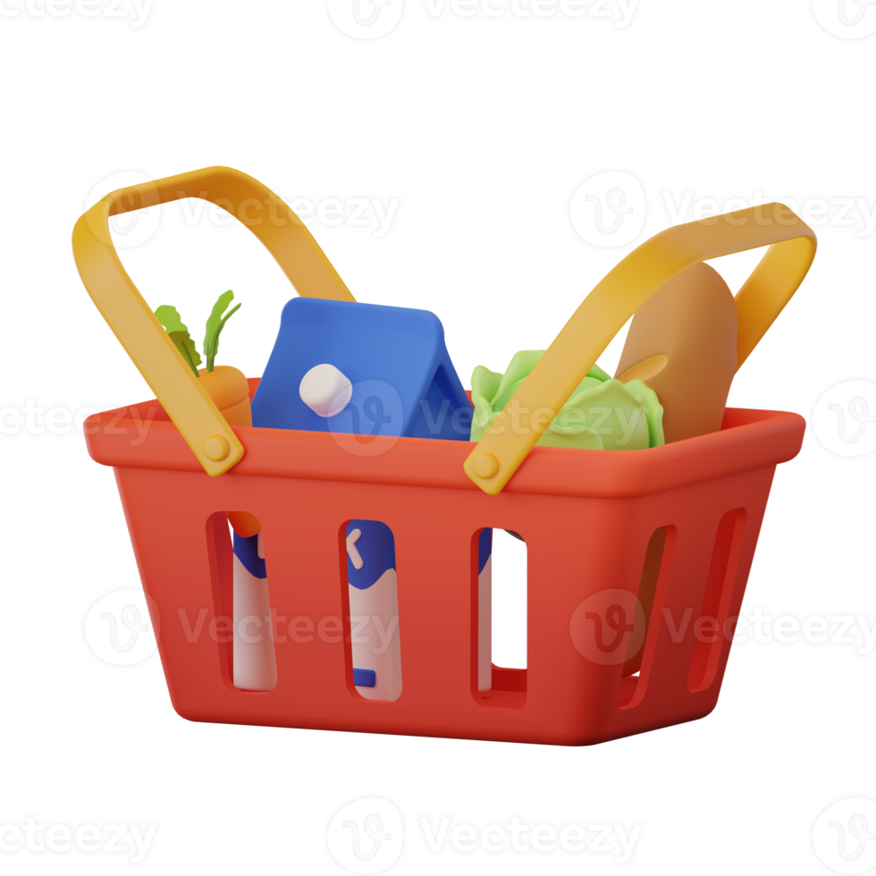 Basket Grocery Shopping Grocery 3D Illustrations png