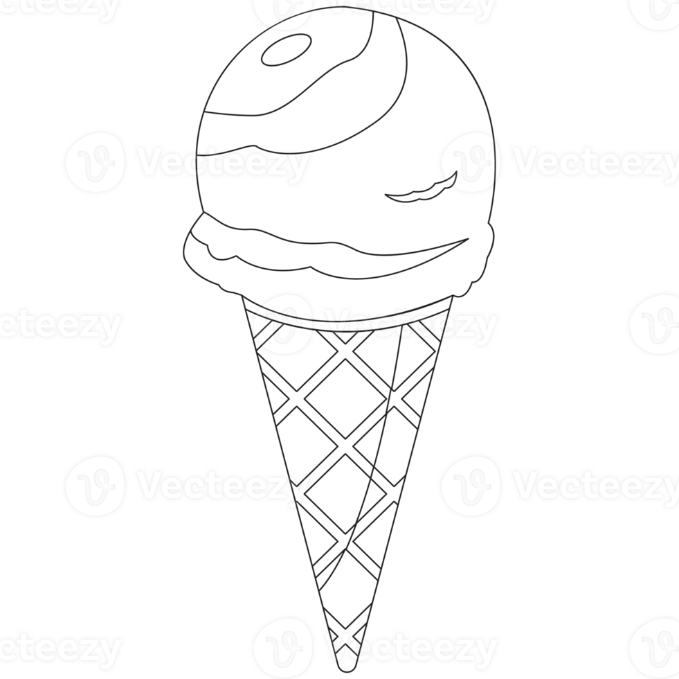 Matcha Cone Ice Cream 2D Outline Illustrations png