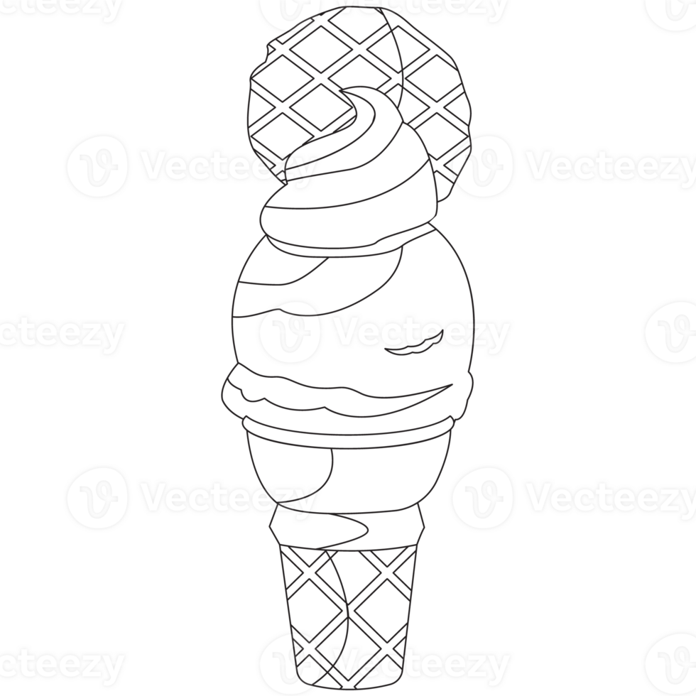 Waffle Toping Ice Cream 2D Outline Illustrations png