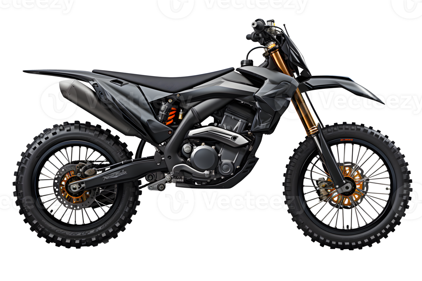 motocross isolated on transparent background ,black trail bike isolated side view , png