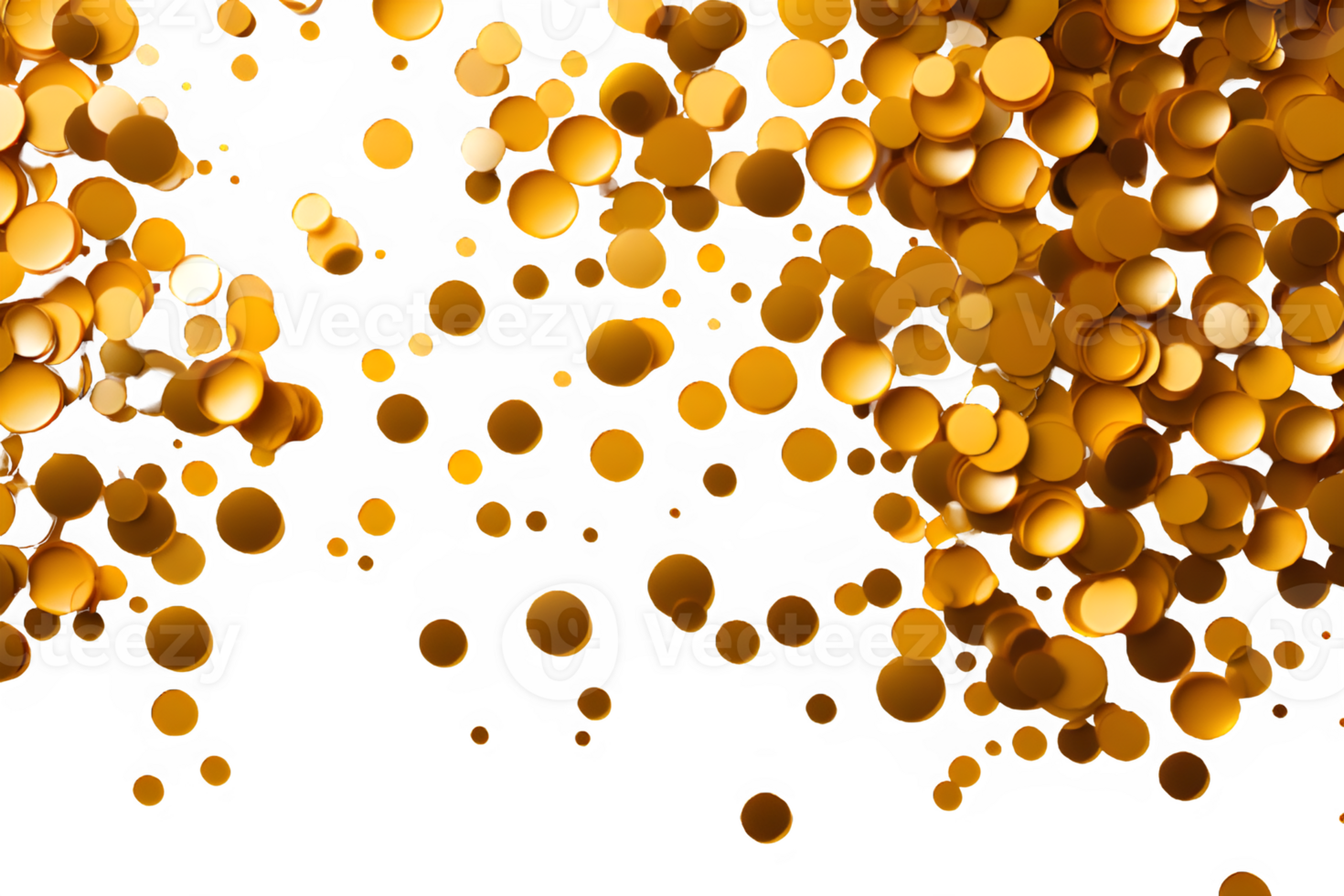 golden sprinkle rain isolated on transparent background ,generative ai