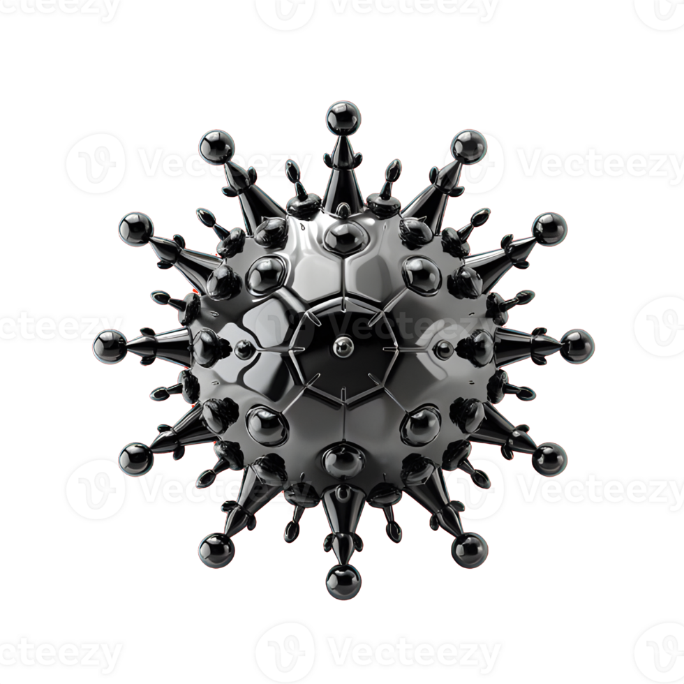 black virus illustration isolated on transparent background ,atomic micro organism png ,generative ai