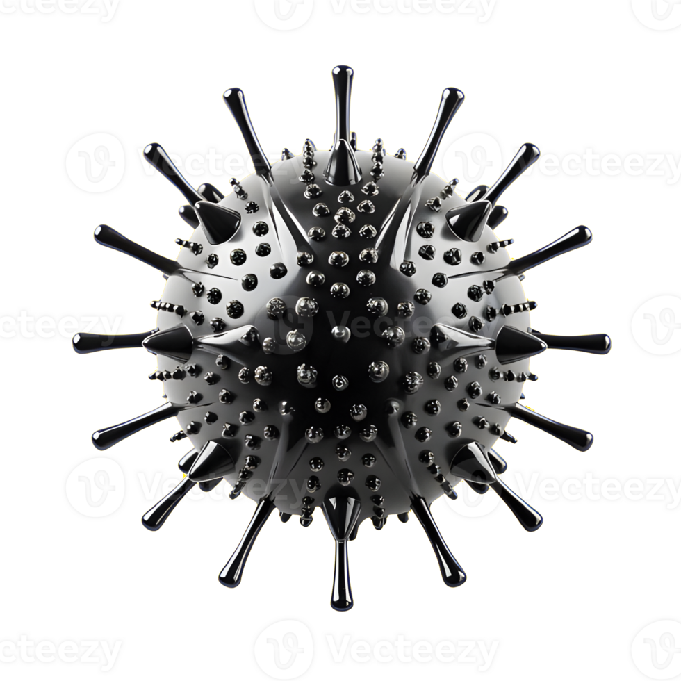 black virus illustration isolated on transparent background ,atomic micro organism png ,generative ai