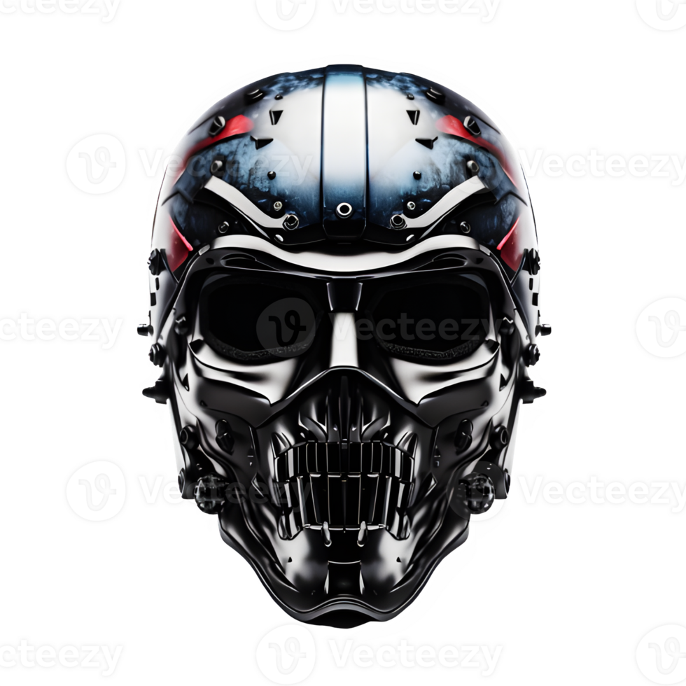 iron skull helmet isolated on transparent background ,futuristic robot
