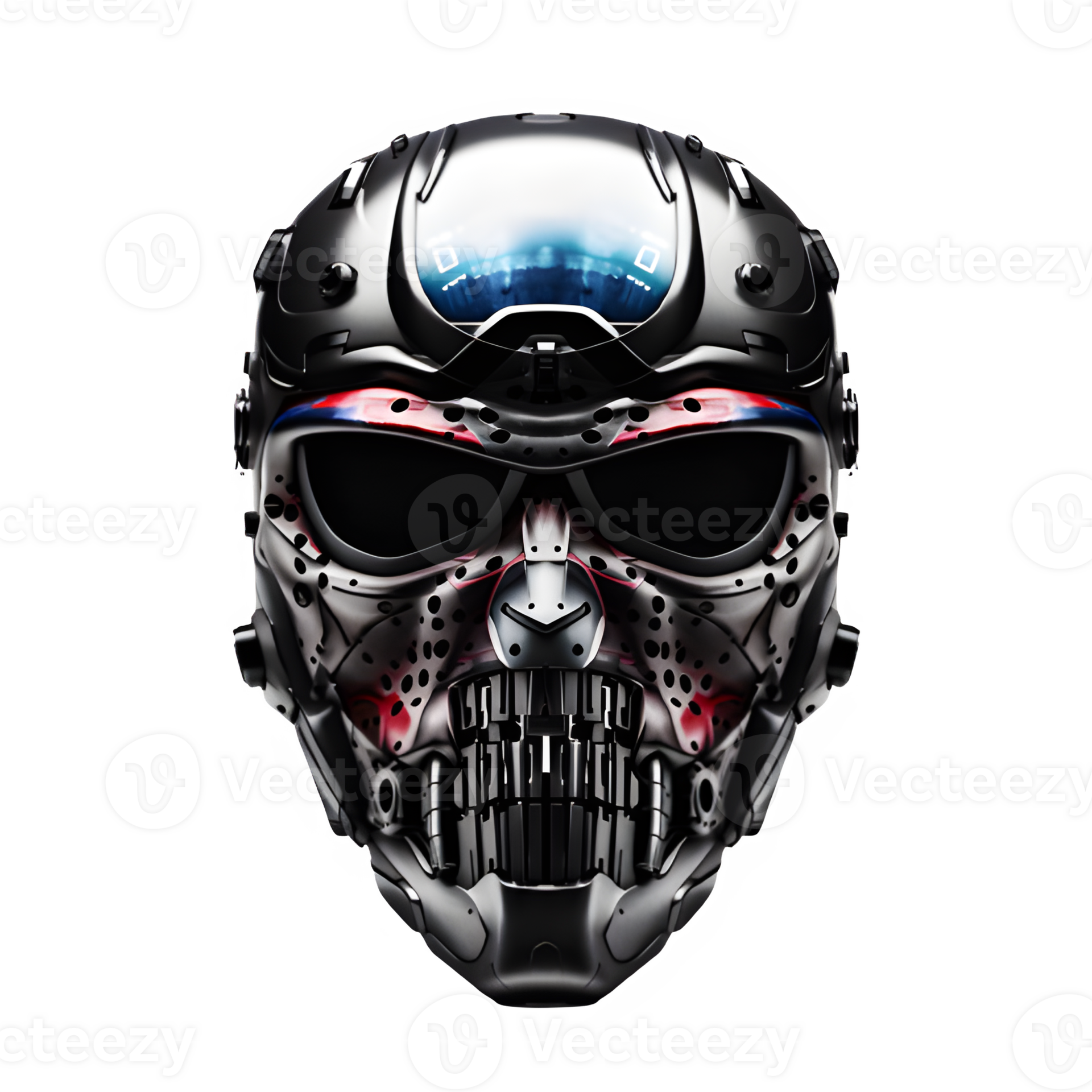 iron skull helmet isolated on transparent background ,futuristic robot