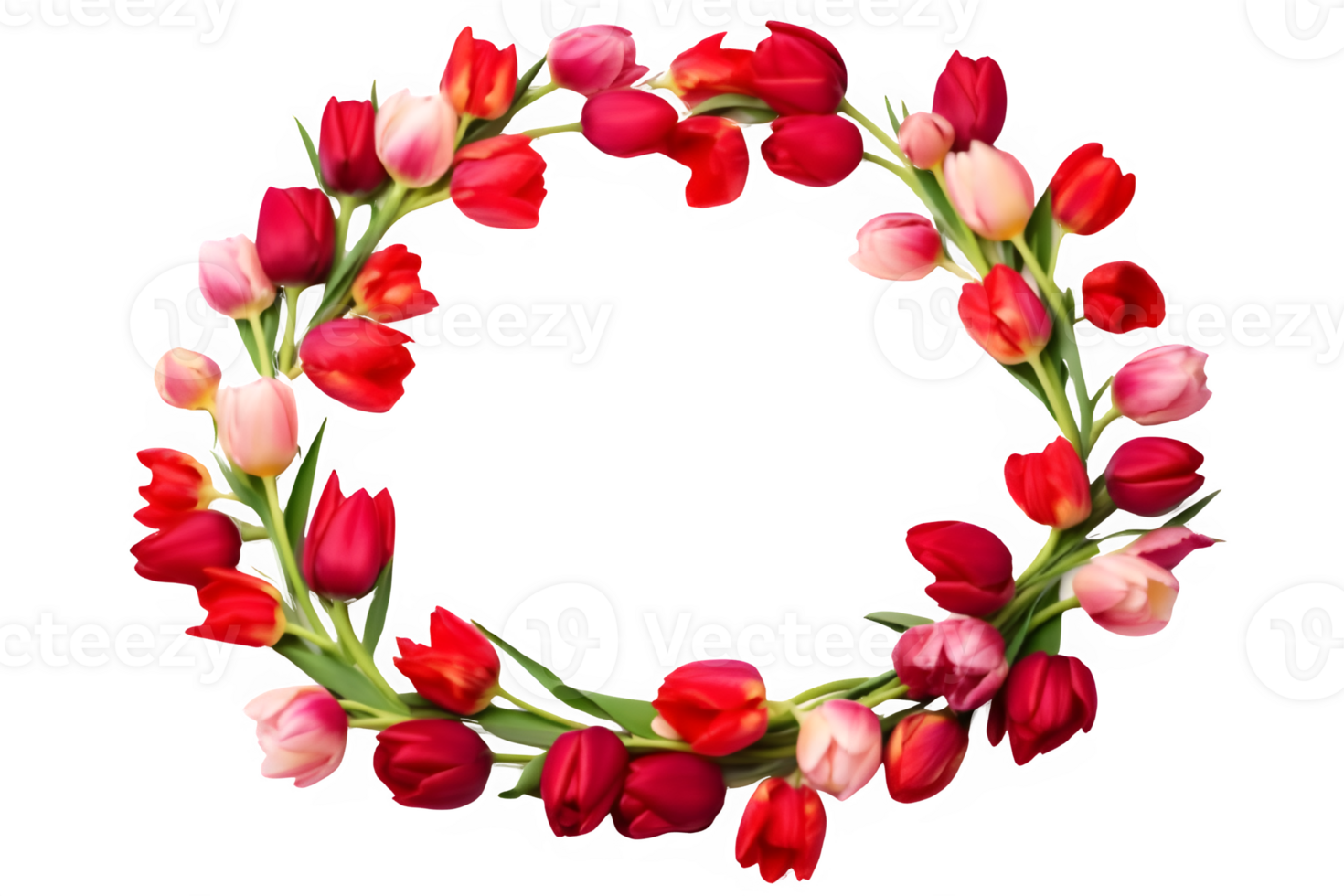 rose flower round frame ornament decoration isolated on transparent background , png