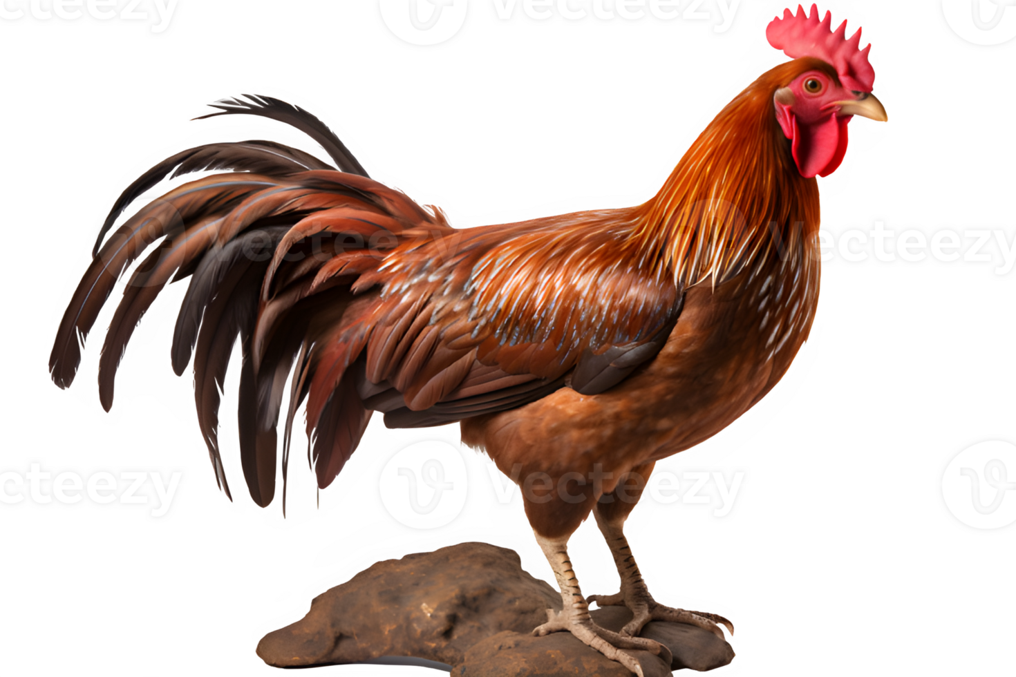 rooster isolated on transparent background ,cock realistic illustration side view , png