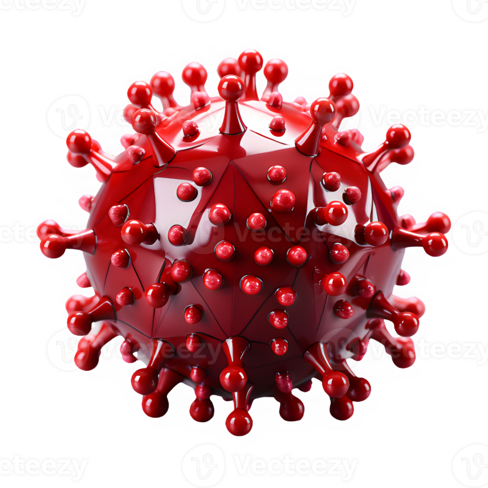 realistic illustration of red color disease virus isolated on transparent background ,microscopic bacteria particle ,generative ai png