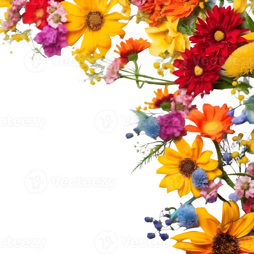 geassorteerd bloem decoratie kader geïsoleerd Aan transparant achtergrond ,vierkant bloem grens clip art ,generatief ai png