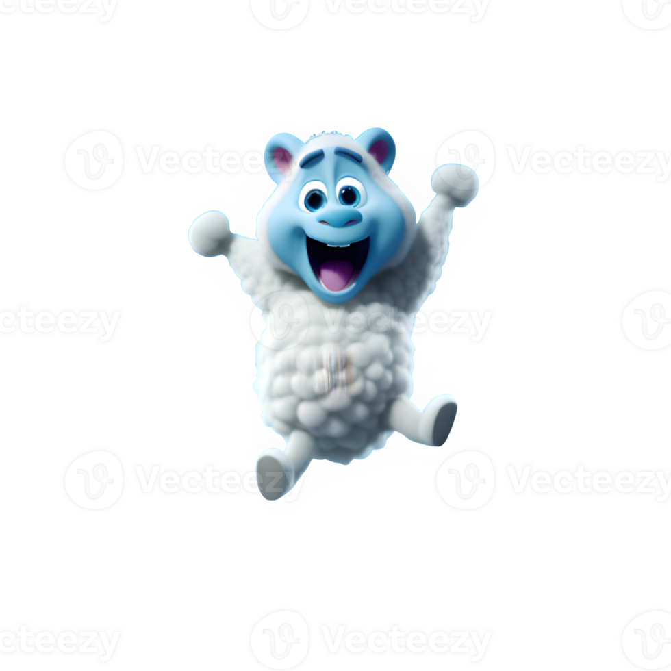 Realistic 3d illustration of cute sheep jumping happily isolated on transparent background ,generative ai png