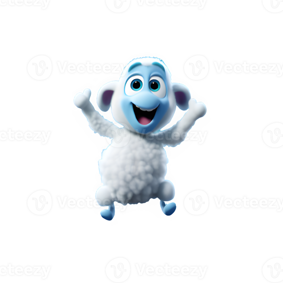 Realistic 3d illustration of cute sheep jumping happily isolated on transparent background ,generative ai png