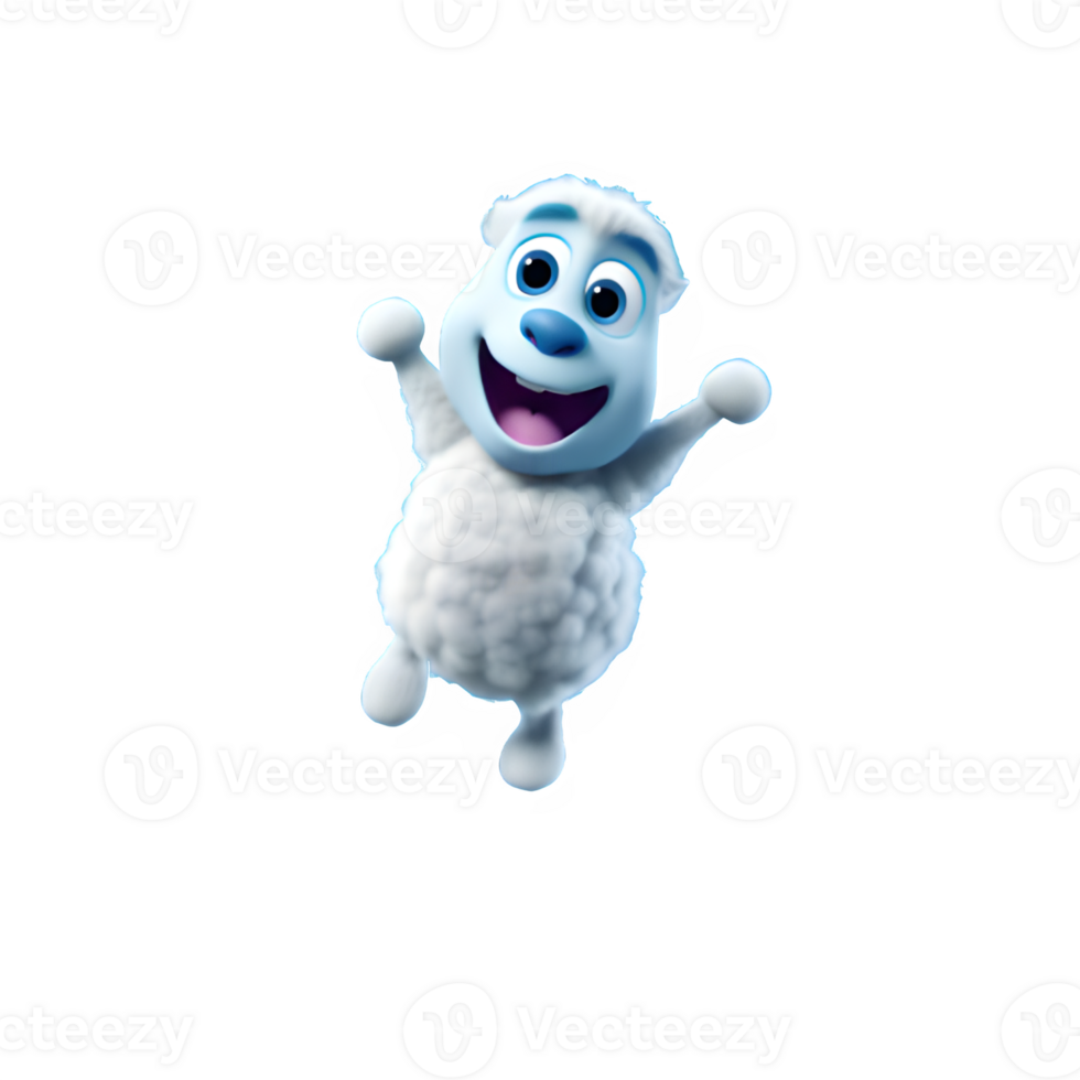 Realistic 3d illustration of cute sheep jumping happily isolated on transparent background ,generative ai png