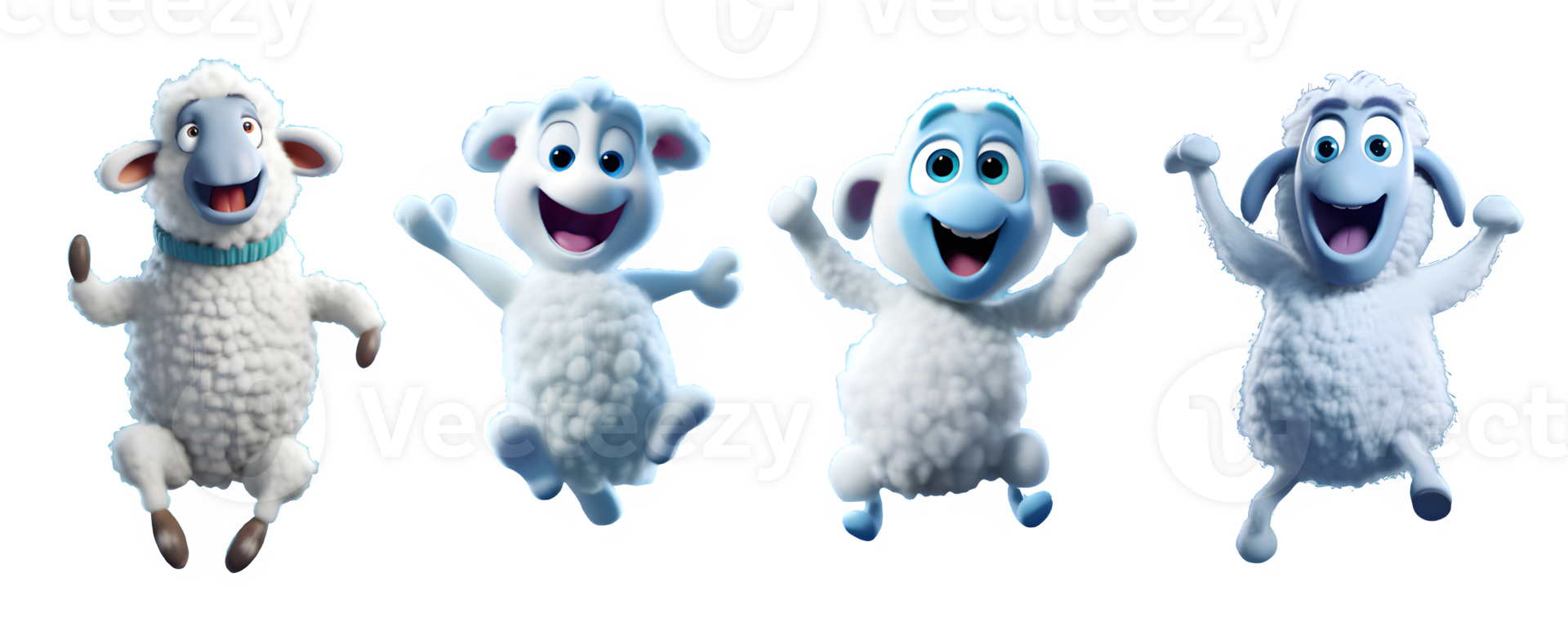 set of 3d illustration of cute sheep jumping happily isolated on transparent background ,generative ai png