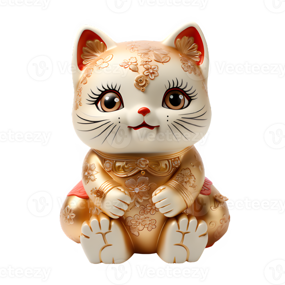 lucky statue cat isolated on transparent background ,lucky cat figure cut out ,generative ai png