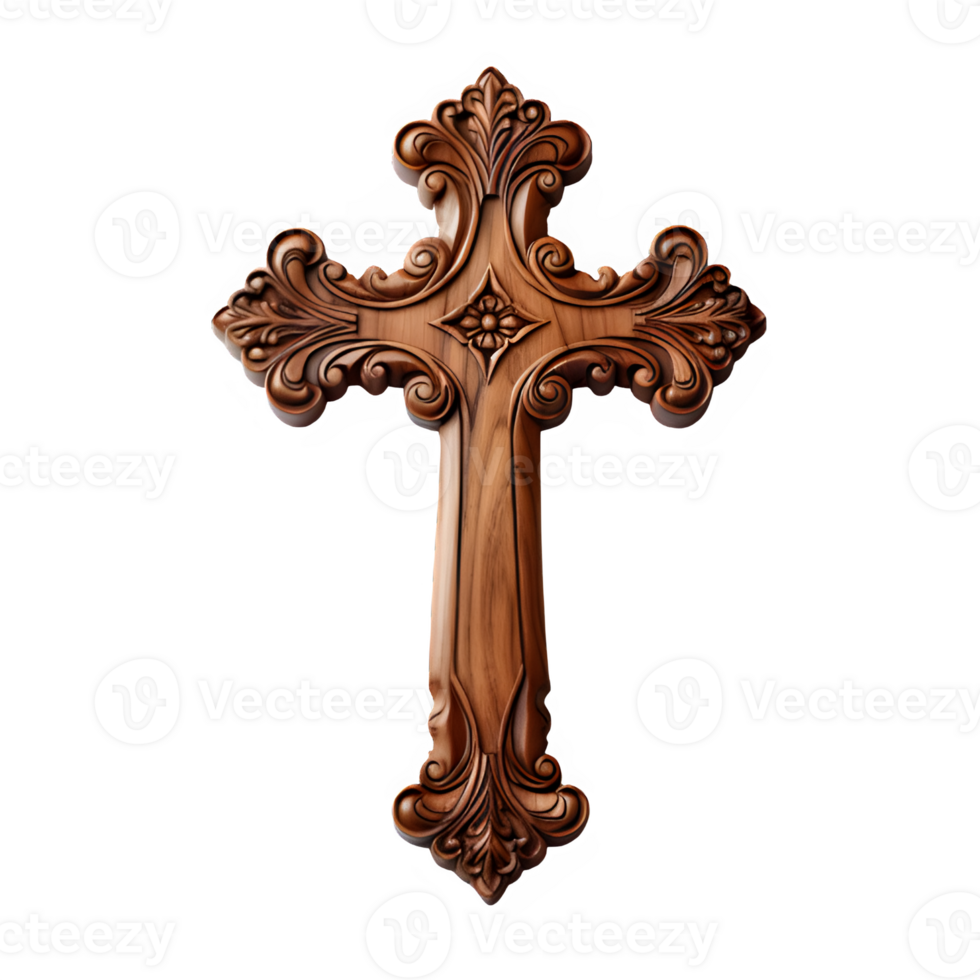 wooden christian cross isolated on transparent background ,cross symbol cut out ,generative ai png