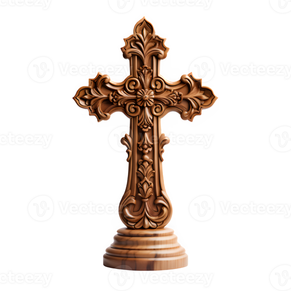 wooden christian cross isolated on transparent background ,cross symbol cut out ,generative ai png