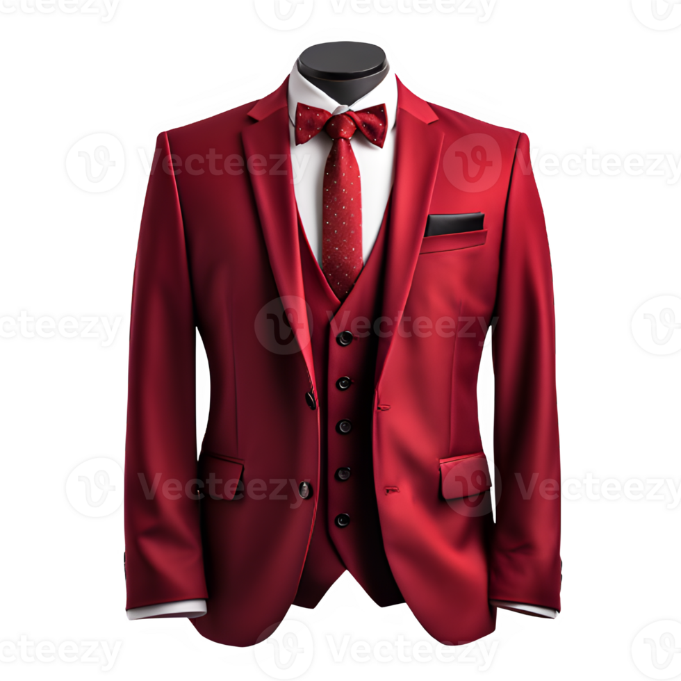 red tuxedo suit mockup on transparent background ,tuxedo isolated cut out ,generative ai png