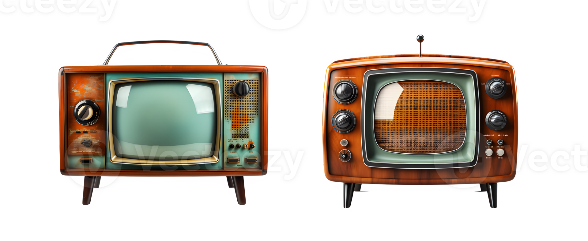 vintage television isolated on transparent background ,antique old tv cut out ,generative ai png