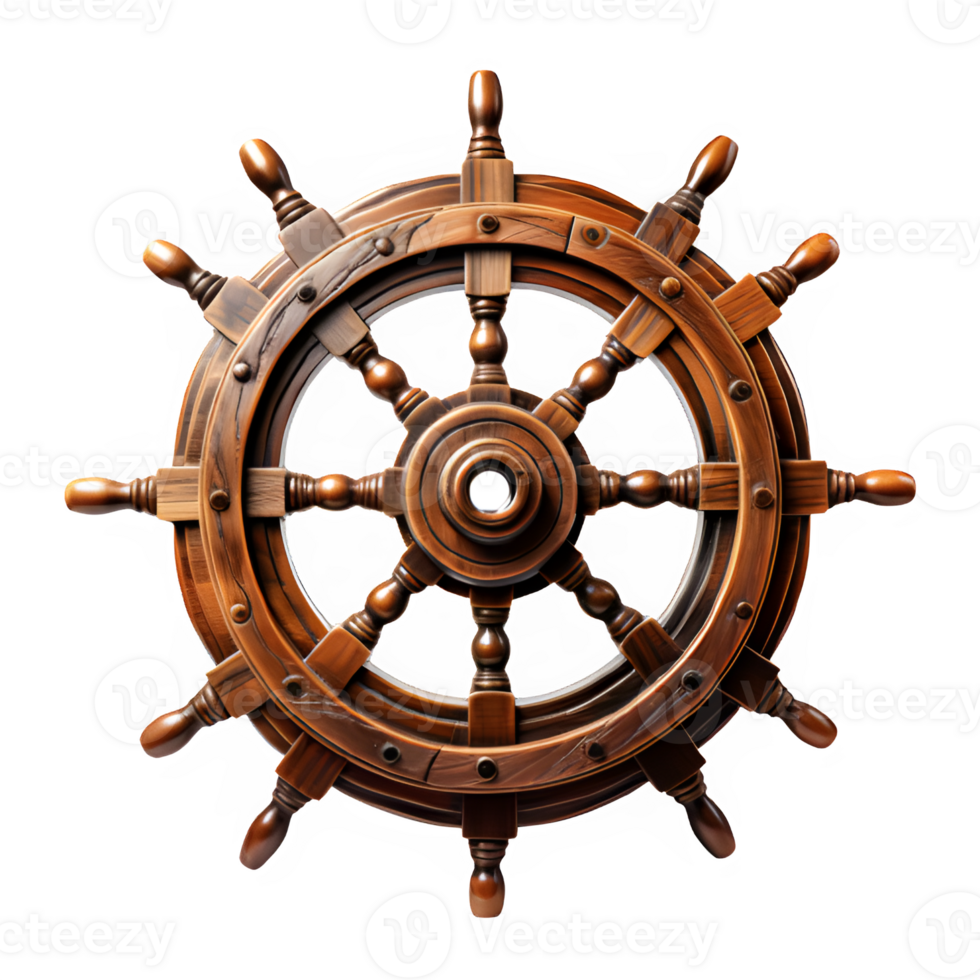 wooden steering wheel cut out isolated on transparent background ,generative ai png