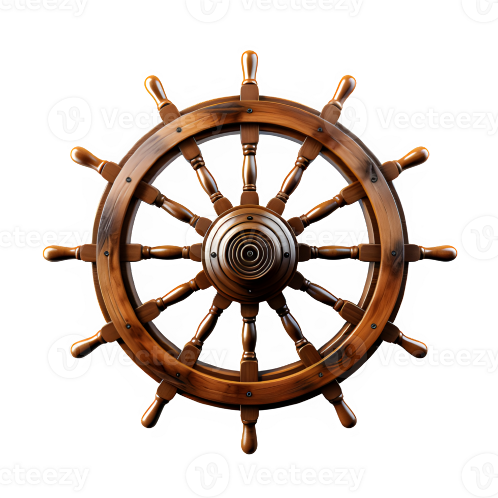 wooden steering wheel cut out isolated on transparent background ,generative ai png