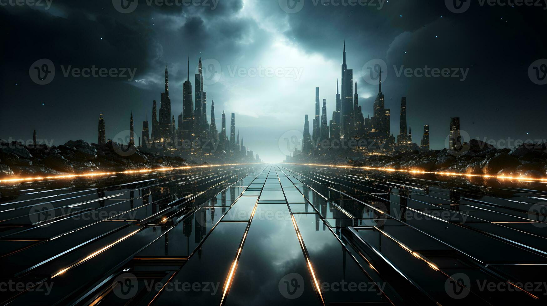 futuristic cyber city background landscape ,generative ai photo