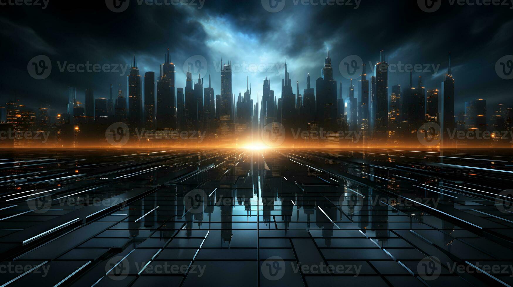 futuristic cyber city background landscape ,generative ai photo