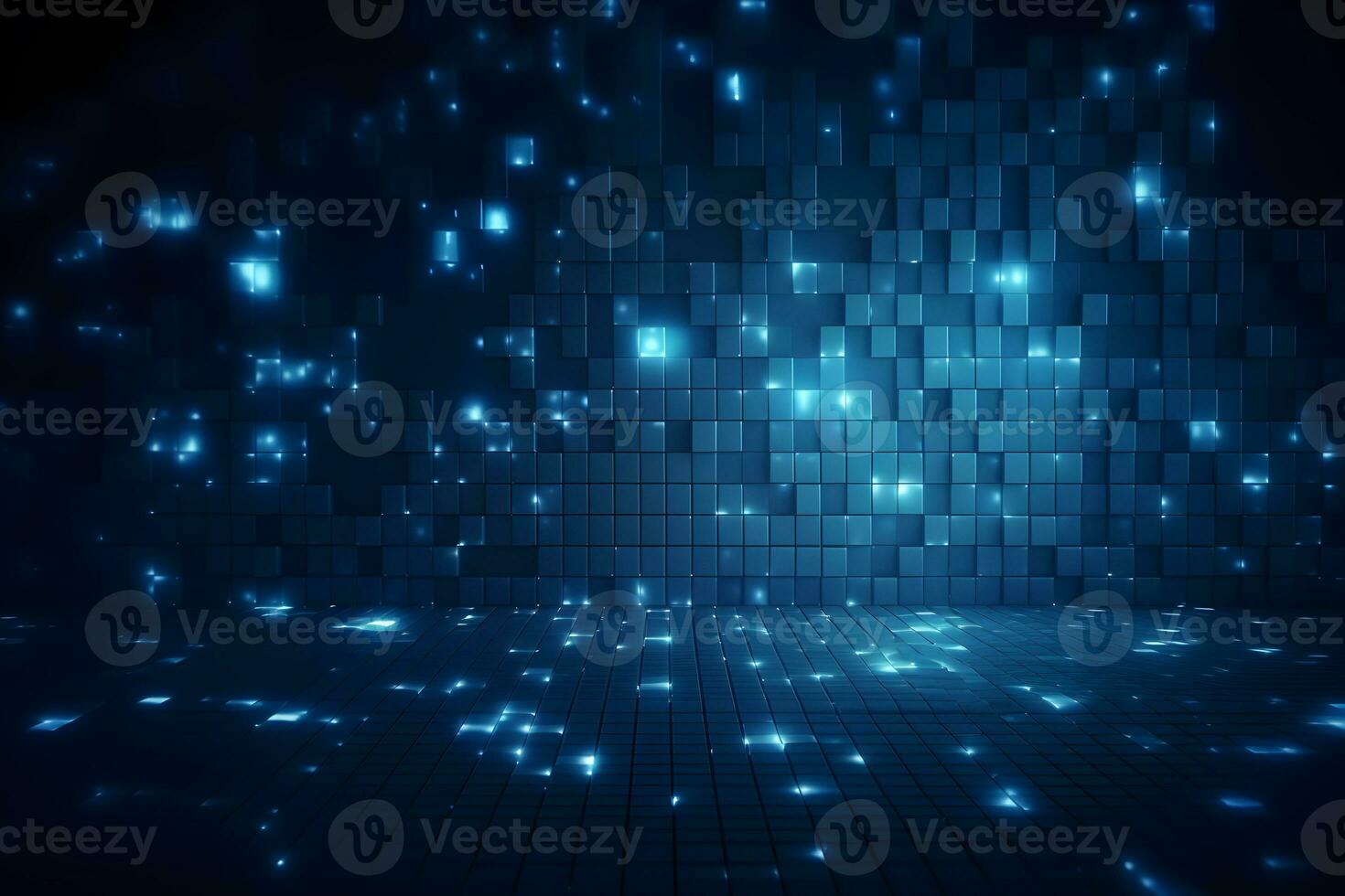 blue matrix cube glow background ,futuristic abstract graphic ,generative ai photo