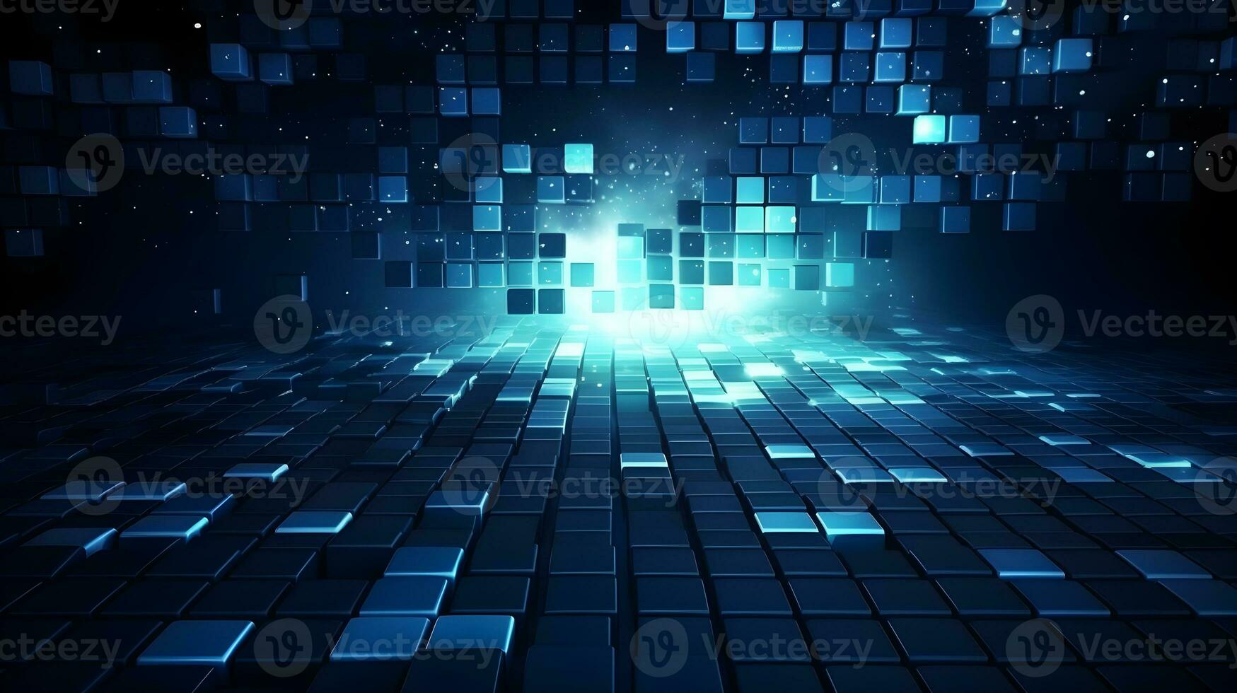 blue matrix cube glow background ,futuristic abstract graphic ,generative ai photo