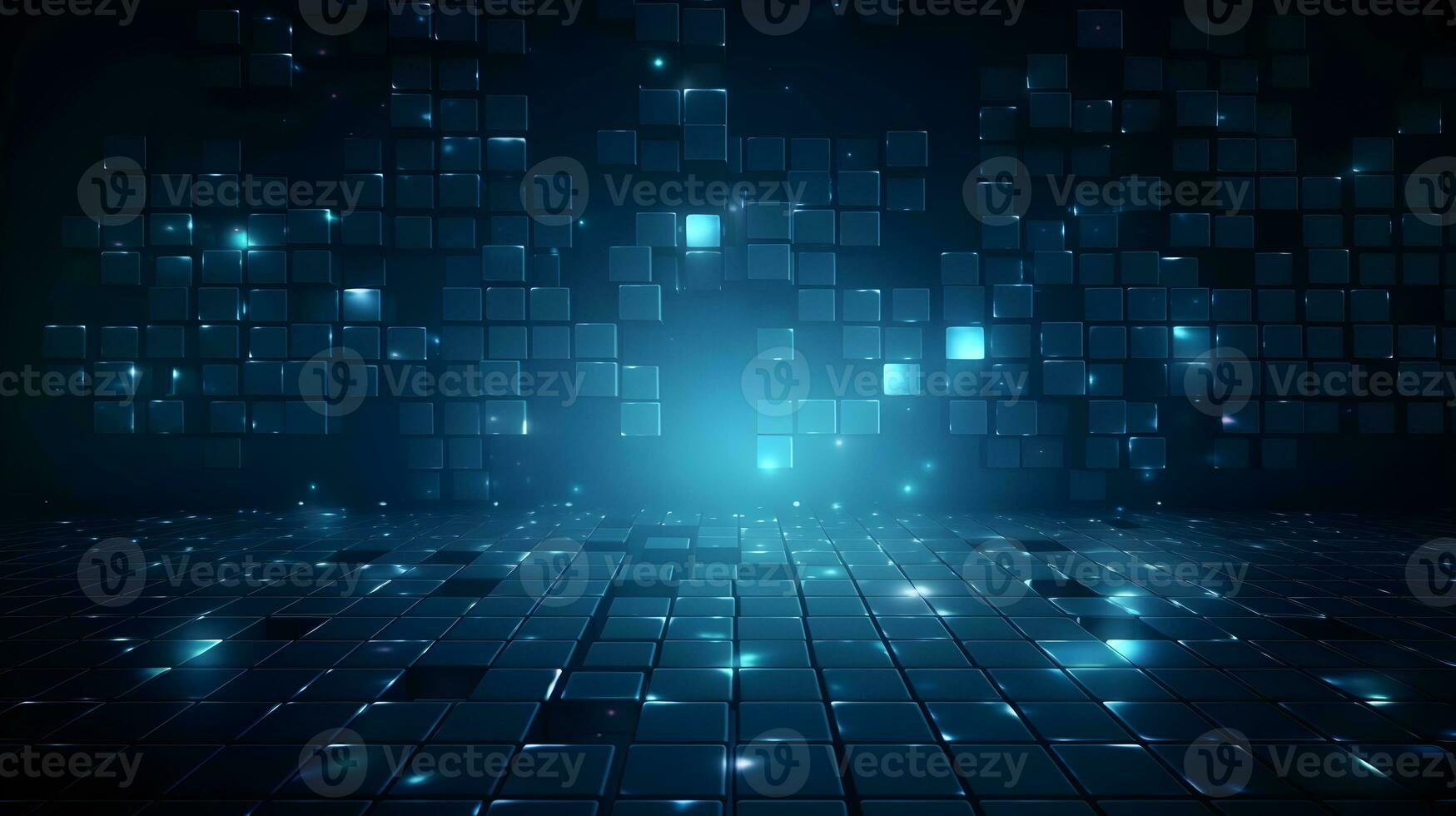 blue matrix cube glow background ,futuristic abstract graphic ,generative ai photo
