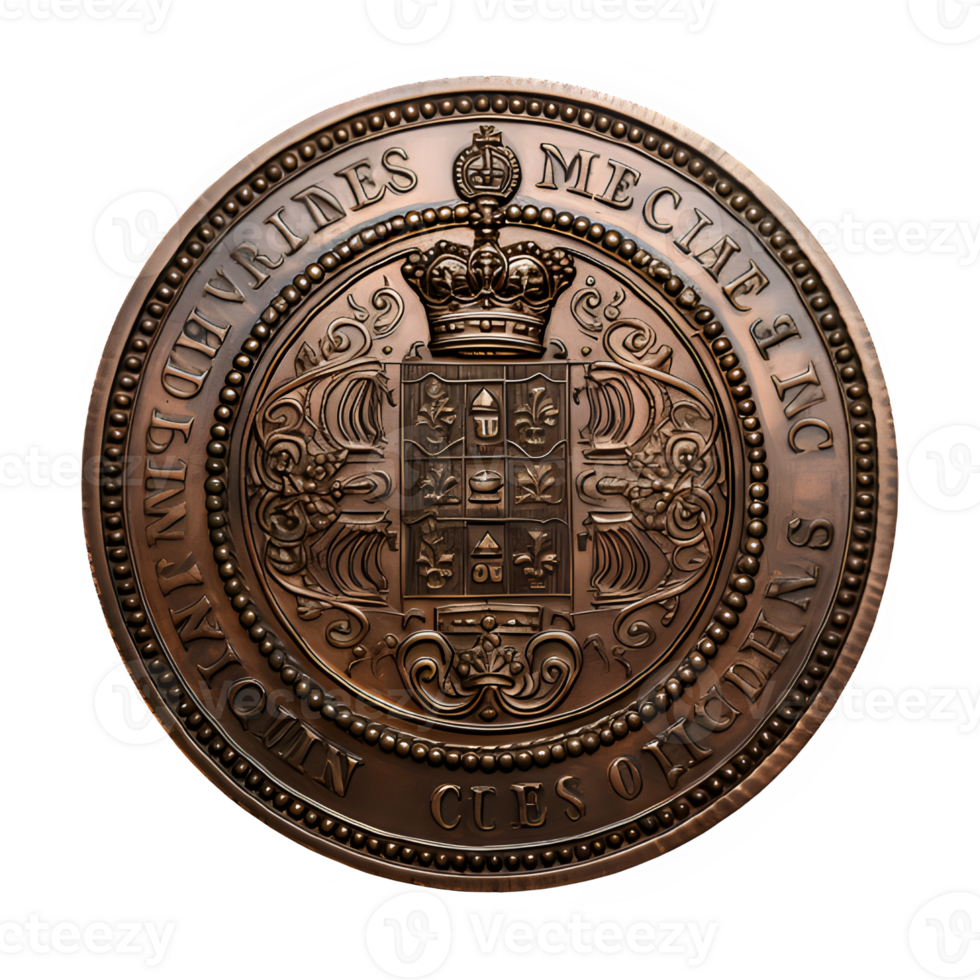 antique bronze coin isolated on transparent background ,generative ai png